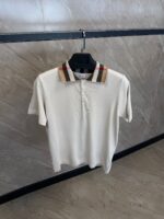 Burberry Check Collar Cotton Polo Shirt Beige