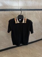 Burberry Check Collar Cotton Polo Shirt Black