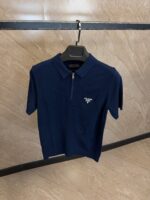 Prada Milano Zipper Polo Navy