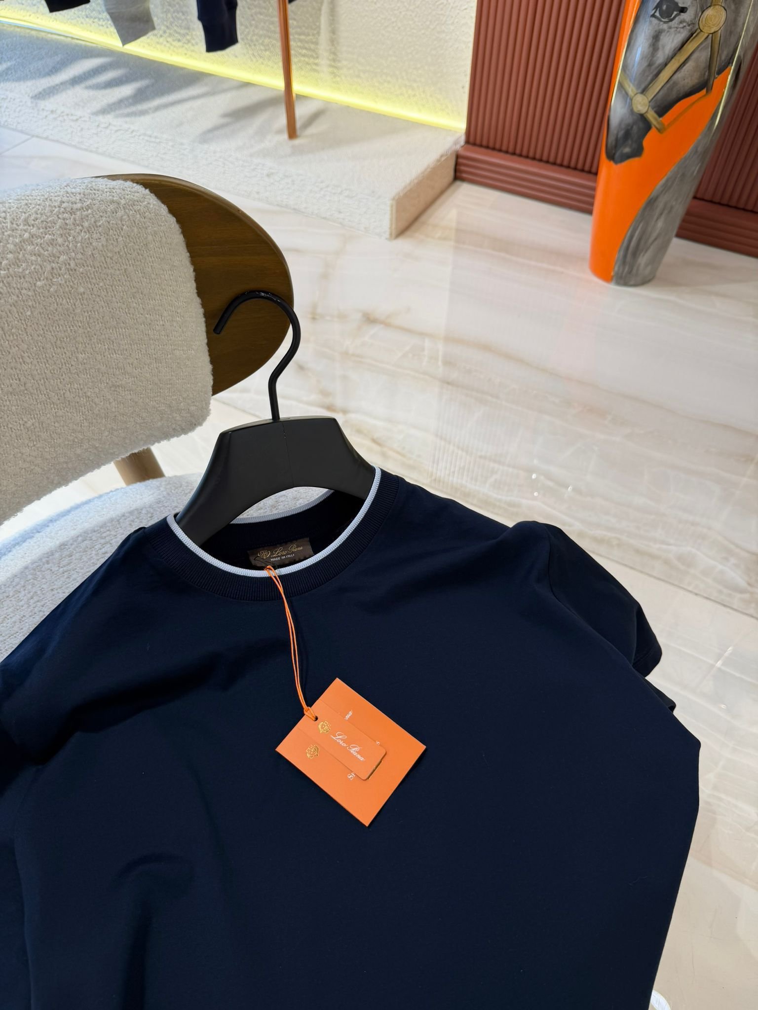 lpnieuw (3) Loro Piana Tshirt Randje Navy Blue - Afbeelding 1