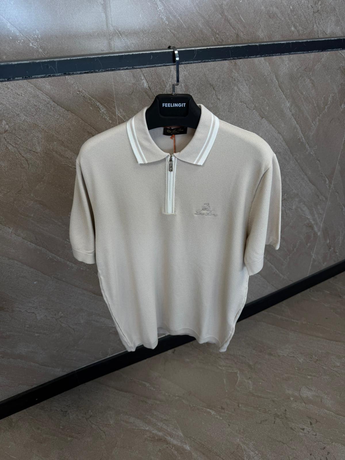 a1 (12) Loro Piana Polo Beige Met Rits - Afbeelding 1