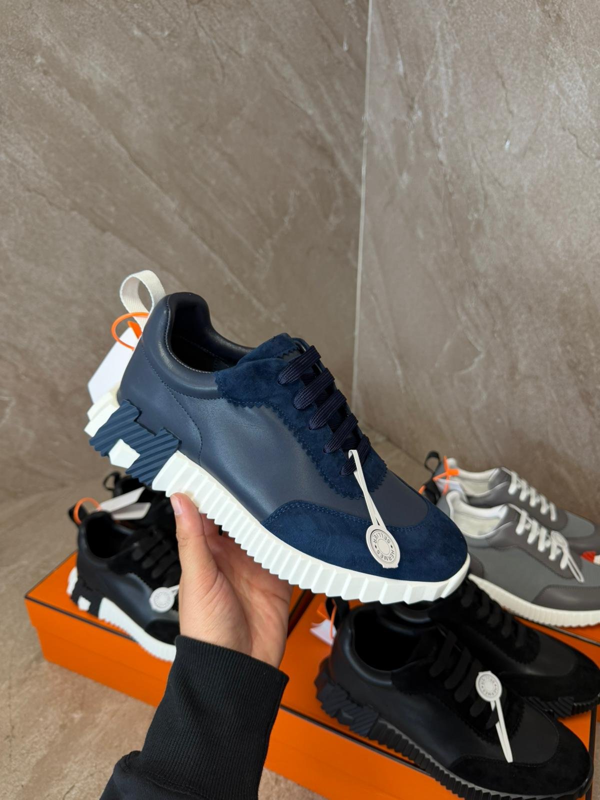 hermespatta (10) Hermes Bouncing Sneakers Dark Blue - Afbeelding 1
