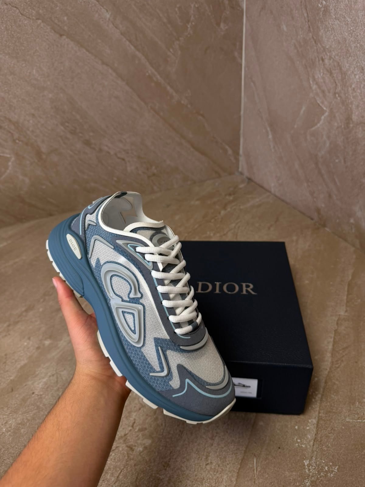 b30countblue (2) Dior B30 Countdown Teck-Sneaker Blue Grey - Afbeelding 1