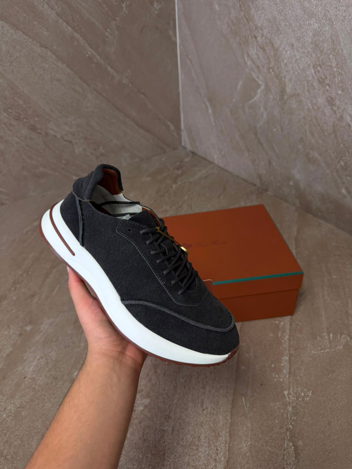 lorodarkgreynew (2) Loro Piana Weekend Walk New Dark Grey Sneakers - Afbeelding 1